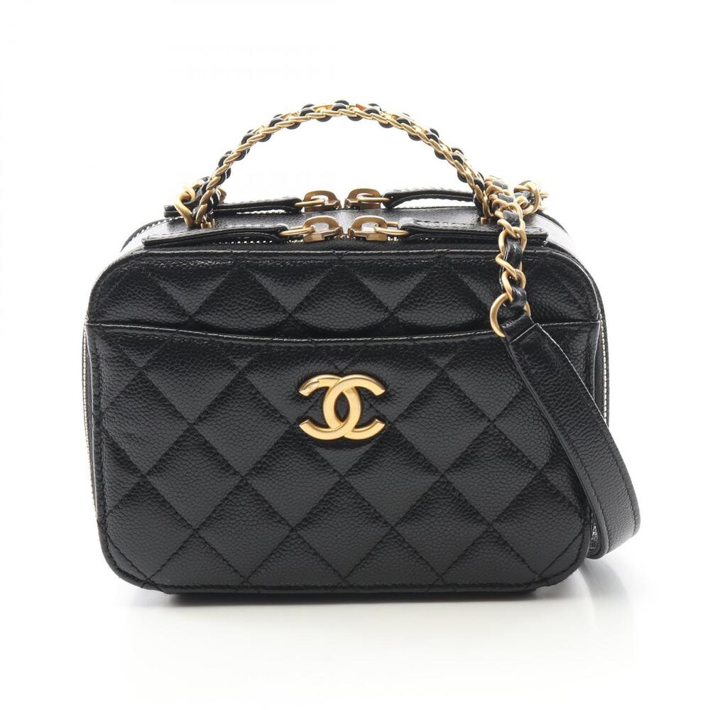 Chanel Matelasse Vanity Bag Shoulder Calfskin Leather Black